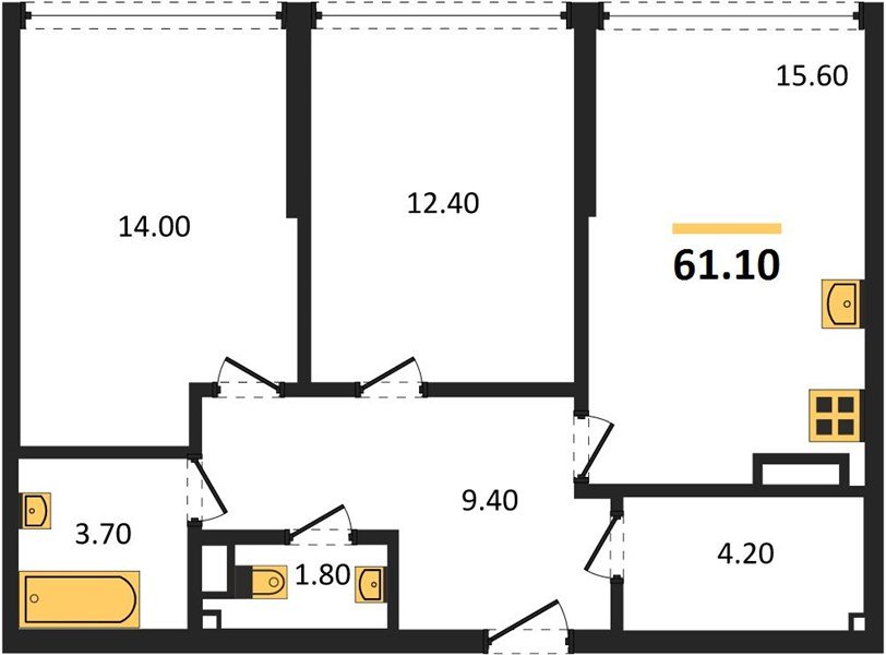 Фото №1: 2-комнатная квартира 61 м² - Краснодар, Прикубанский внутригородской округ, мкр. Догма Парк