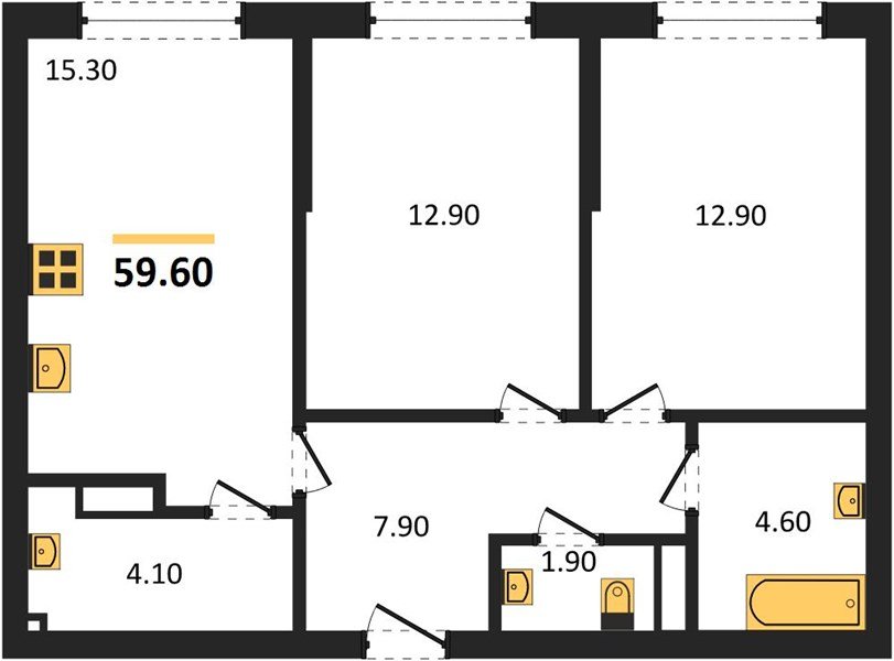 Фото №1: 2-комнатная квартира 59 м² - Краснодар, Догма Парк, мкр. Прикубанский внутригородской округ