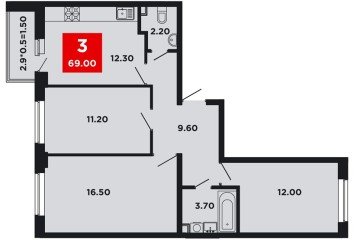 Фото №1: 3-комнатная квартира 69 м² - Краснодар, мкр. Прикубанский внутригородской округ, ул. Конгрессная, лит16