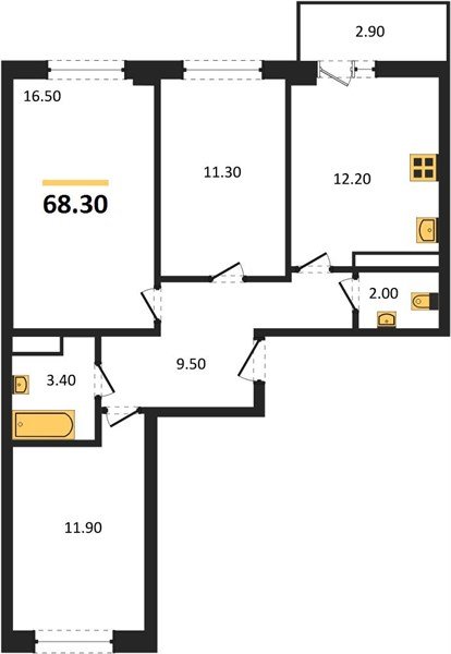 Фото №1: 3-комнатная квартира 69 м² - Краснодар, жилой комплекс Нeo-квартал Красная Площадь, мкр. Прикубанский внутригородской округ, ул. Конгрессная, лит16