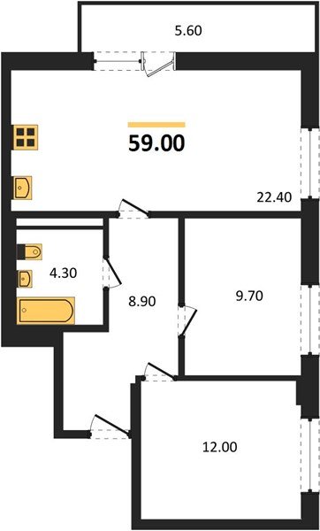 Фото №1: 2-комнатная квартира 59 м² - Краснодар, жилой комплекс Нeo-квартал Красная Площадь, мкр. Прикубанский внутригородской округ, ул. им. Мурата Ахеджака, 12к9