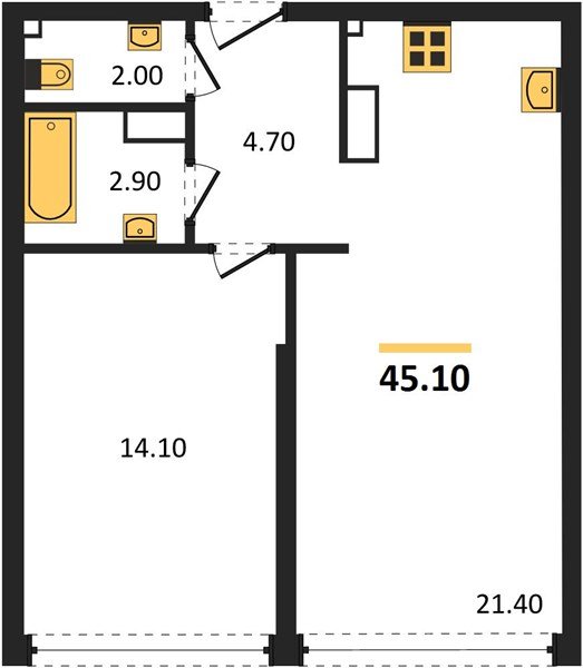 Фото №1: 1-комнатная квартира 45 м² - Краснодар, Прикубанский внутригородской округ, мкр. Догма Парк, ул. Анны Ахматовой, 22лит