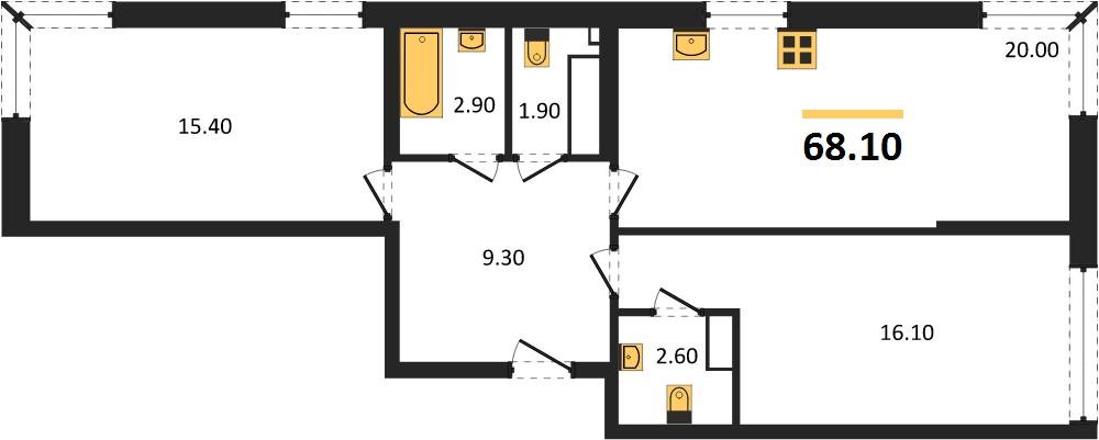 Фото №1: 2-комнатная квартира 68 м² - Краснодар, Прикубанский внутригородской округ, мкр. Догма Парк, ул. Анны Ахматовой, 22лит
