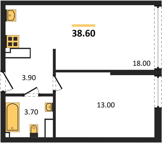 Фото №1: 1-комнатная квартира 38 м² - Краснодар, Прикубанский внутригородской округ, мкр. Догма Парк, ул. Анны Ахматовой, 22лит