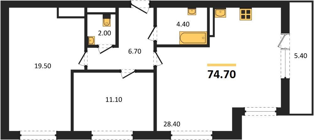 Фото №1: 2-комнатная квартира 74 м² - Краснодар, жилой комплекс Нeo-квартал Красная Площадь, мкр. Прикубанский внутригородской округ, ул. им. Мурата Ахеджака, 12к10