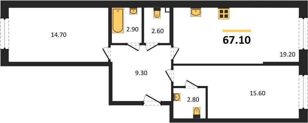 Фото №1: 2-комнатная квартира 67 м² - Краснодар, Догма Парк, мкр. Прикубанский внутригородской округ