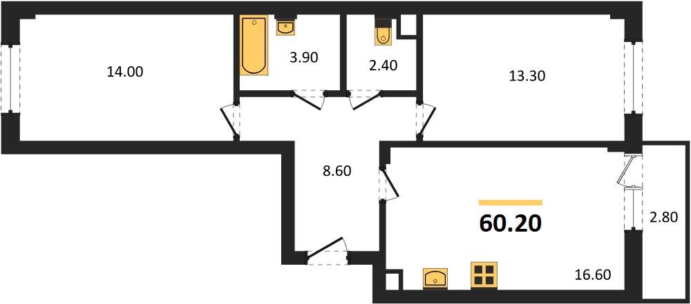 Фото №1: 2-комнатная квартира 62 м² - Краснодар, Фестивальный, мкр. Прикубанский внутригородской округ