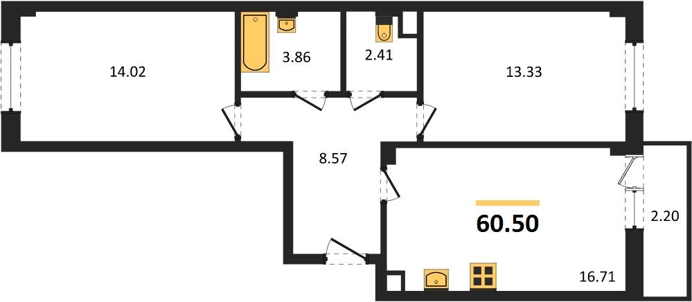 Фото №1: 2-комнатная квартира 62 м² - Краснодар, Прикубанский внутригородской округ, мкр. Фестивальный