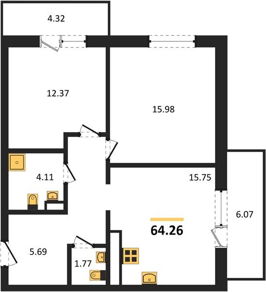Фото №1: 2-комнатная квартира 64 м² - Краснодар, Прикубанский внутригородской округ, мкр. ЖК Тёплые Края