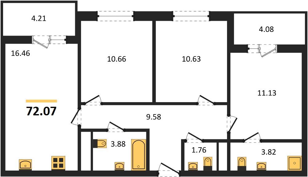 Фото №1: 3-комнатная квартира 71 м² - Краснодар, Прикубанский внутригородской округ, мкр. ЖК Тёплые Края