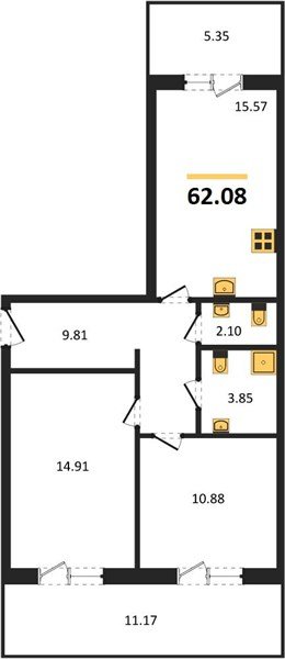 Фото №1: 2-комнатная квартира 61 м² - Краснодар, Прикубанский внутригородской округ, мкр. ЖК Тёплые Края