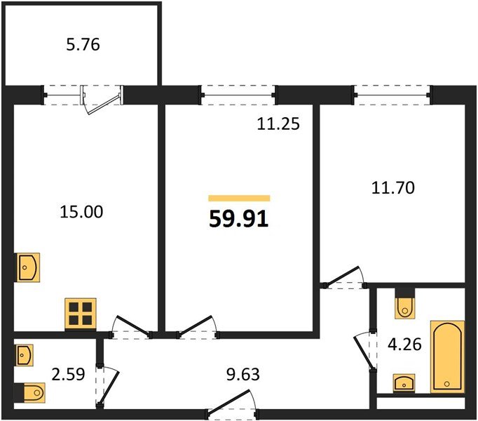 Фото №1: 2-комнатная квартира 58 м² - Краснодар, ЖК Тёплые Края, 