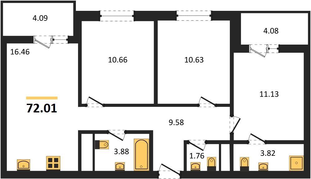 Фото №1: 3-комнатная квартира 72 м² - Краснодар, Прикубанский внутригородской округ, мкр. ЖК Тёплые Края
