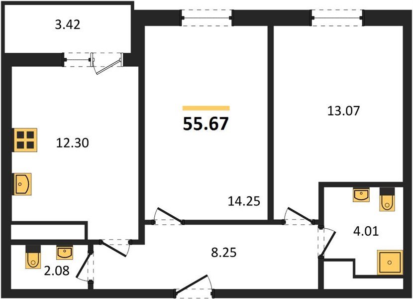 Фото №1: 2-комнатная квартира 55 м² - Краснодар, Прикубанский внутригородской округ, мкр. ЖК Тёплые Края