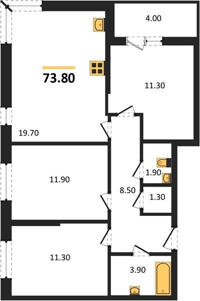 Фото №1: 3-комнатная квартира 73 м² - Краснодар, жилой комплекс Самолёт-6, мкр. Прикубанский внутригородской округ