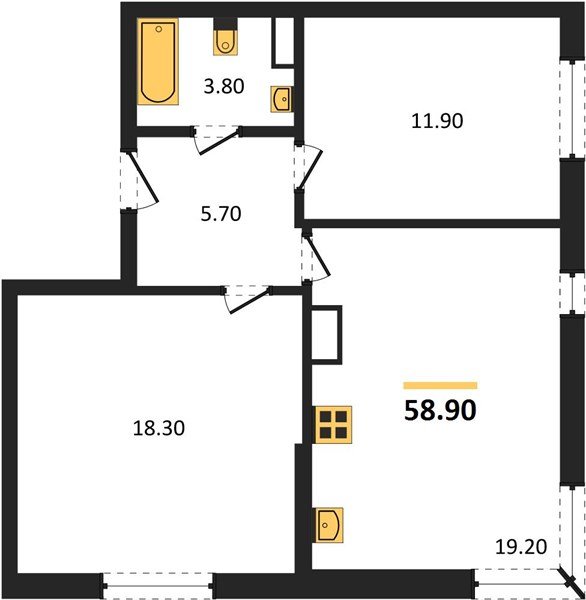 Фото №1: 2-комнатная квартира 58 м² - Краснодар, жилой комплекс Самолёт-6, мкр. Прикубанский внутригородской округ