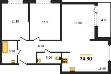 Фото №1: 3-комнатная квартира 74 м² - Краснодар, мкр. Прикубанский внутригородской округ, 