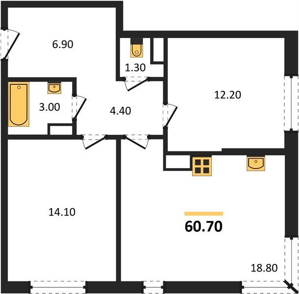 Фото №1: 2-комнатная квартира 60 м² - Краснодар, жилой комплекс Самолёт-6, мкр. Прикубанский внутригородской округ
