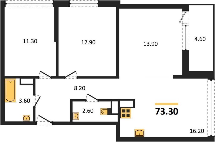 Фото №1: 3-комнатная квартира 73 м² - Краснодар, жилой комплекс Самолёт-6, мкр. Прикубанский внутригородской округ