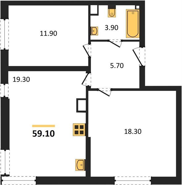 Фото №1: 2-комнатная квартира 59 м² - Краснодар, жилой комплекс Самолёт-6, мкр. Прикубанский внутригородской округ