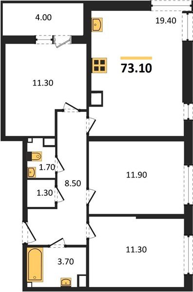 Фото №1: 3-комнатная квартира 73 м² - Краснодар, жилой комплекс Самолёт-6, мкр. Прикубанский внутригородской округ