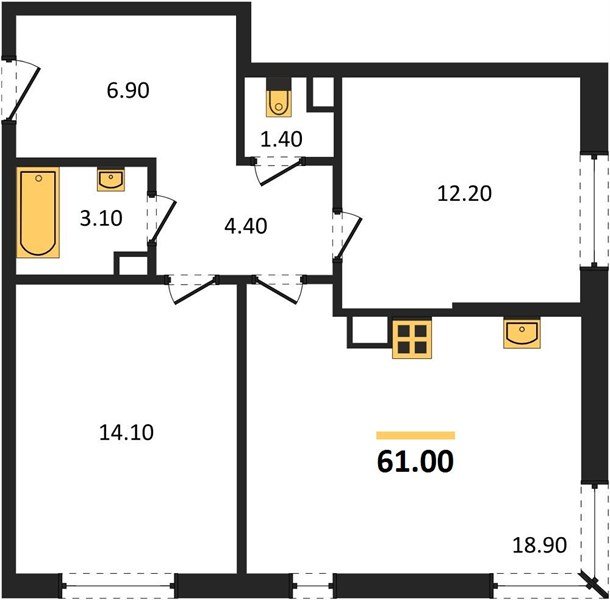 Фото №1: 2-комнатная квартира 61 м² - Краснодар, Прикубанский внутригородской округ, мкр. жилой комплекс Самолёт-6