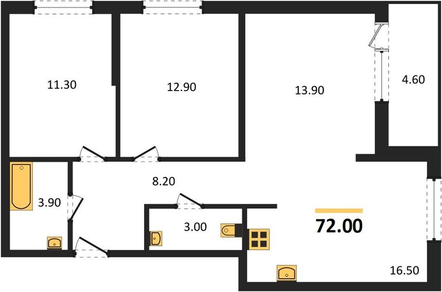 Фото №1: 3-комнатная квартира 74 м² - Краснодар, Прикубанский внутригородской округ, мкр. жилой комплекс Самолёт-6