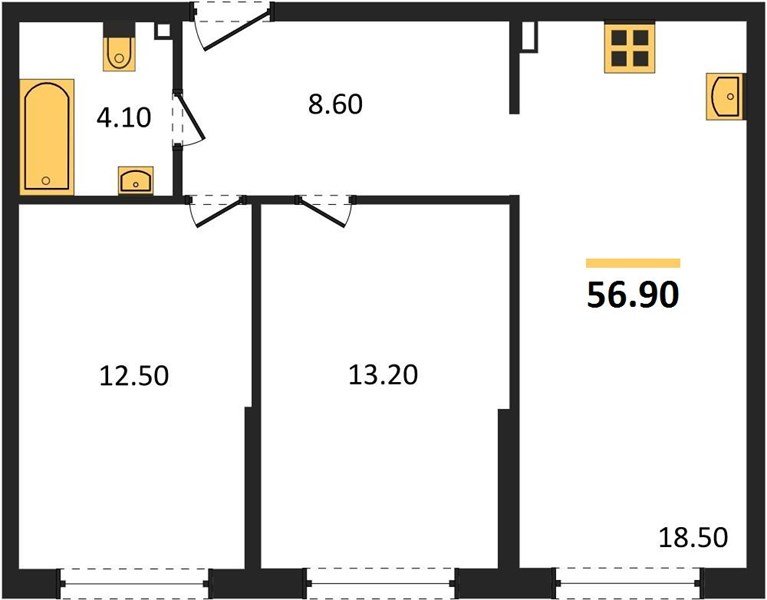 Фото №1: 2-комнатная квартира 56 м² - Краснодар, Прикубанский внутригородской округ, мкр. жилой комплекс Самолёт-6