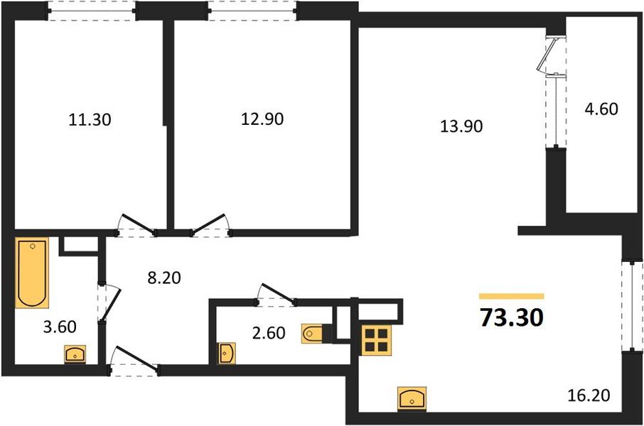 Фото №1: 3-комнатная квартира 73 м² - Краснодар, Прикубанский внутригородской округ, мкр. жилой комплекс Самолёт-6