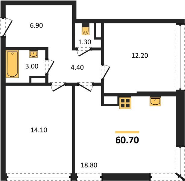 Фото №1: 2-комнатная квартира 60 м² - Краснодар, Прикубанский внутригородской округ, мкр. жилой комплекс Самолёт-6