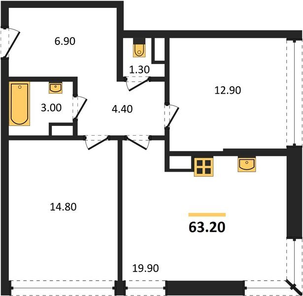 Фото №1: 2-комнатная квартира 63 м² - Краснодар, Прикубанский внутригородской округ, мкр. жилой комплекс Самолёт-6