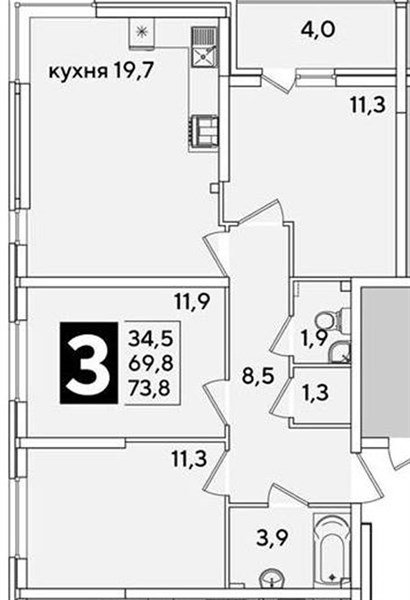 Фото №1: 3-комнатная квартира 73 м² - Краснодар, Прикубанский внутригородской округ, мкр. жилой комплекс Самолёт-6