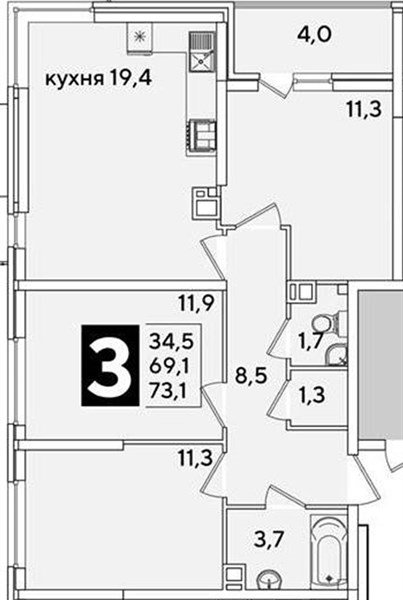 Фото №1: 3-комнатная квартира 73 м² - Краснодар, Прикубанский внутригородской округ, мкр. жилой комплекс Самолёт-6
