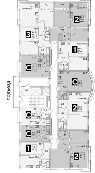 Фото №8: 2-комнатная квартира <span class="whitespace-nowrap">60 м²</span>, <span class="whitespace-nowrap">4/16 эт.</span> - Краснодар, Прикубанский внутригородской округ, мкр. жилой комплекс Самолёт-6