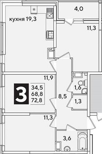 Фото №1: 3-комнатная квартира 73 м² - Краснодар, Прикубанский внутригородской округ, мкр. жилой комплекс Самолёт-6