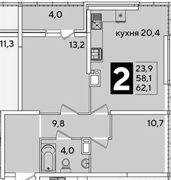 Фото №1: 2-комнатная квартира 62 м² - Краснодар, Прикубанский внутригородской округ, мкр. жилой комплекс Самолёт-6