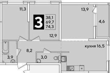 Фото №1: 3-комнатная квартира 74 м² - Краснодар, мкр. жилой комплекс Самолёт-6, 