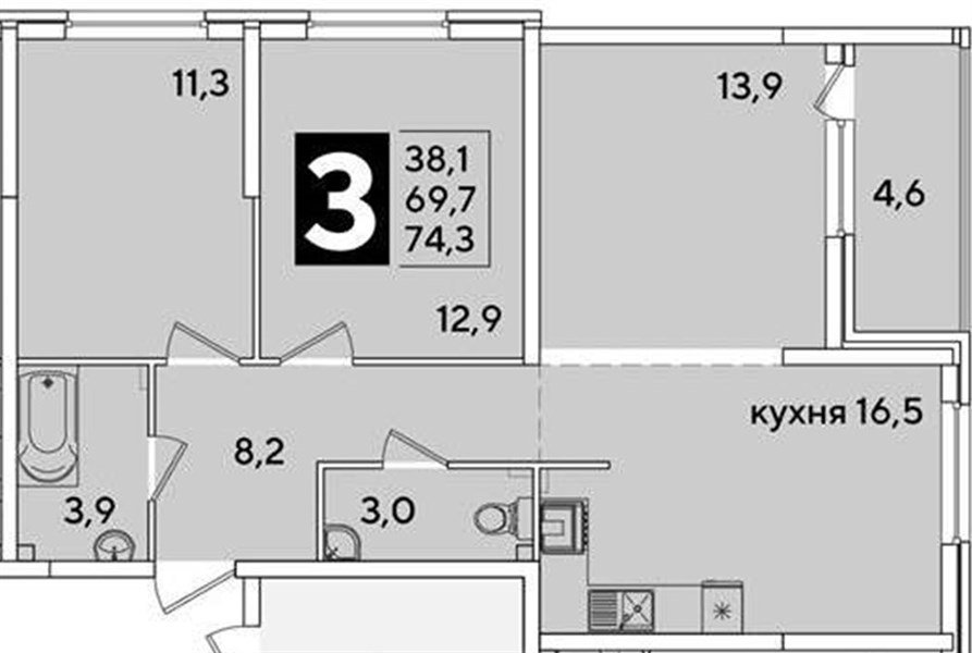 Фото №1: 3-комнатная квартира 74 м² - Краснодар, Прикубанский внутригородской округ, мкр. жилой комплекс Самолёт-6