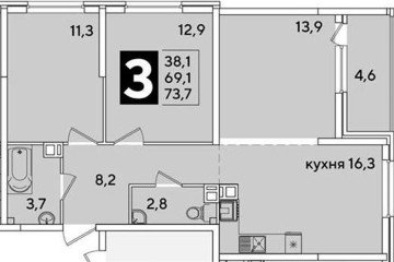 Фото №1: 3-комнатная квартира 73 м² - Краснодар, мкр. жилой комплекс Самолёт-6, 