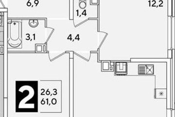 Фото №1: 2-комнатная квартира 61 м² - Краснодар, мкр. жилой комплекс Самолёт-6, 
