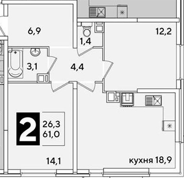 Фото №1: 2-комнатная квартира 61 м² - Краснодар, Прикубанский внутригородской округ, мкр. жилой комплекс Самолёт-6