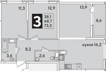 Фото №1: 3-комнатная квартира 73 м² - Краснодар, мкр. жилой комплекс Самолёт-6, 