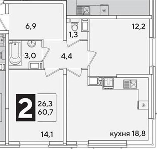 Фото №1: 2-комнатная квартира 61 м² - Краснодар, Прикубанский внутригородской округ, мкр. жилой комплекс Самолёт-6
