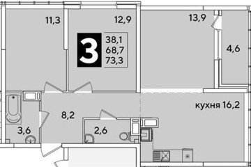 Фото №1: 3-комнатная квартира 73 м² - Краснодар, мкр. жилой комплекс Самолёт-6, 