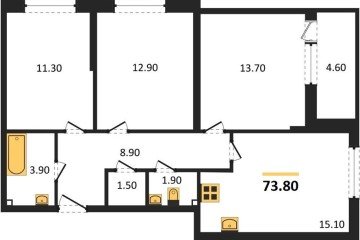 Фото №1: 3-комнатная квартира 73 м² - Краснодар, мкр. жилой комплекс Самолёт-6, 
