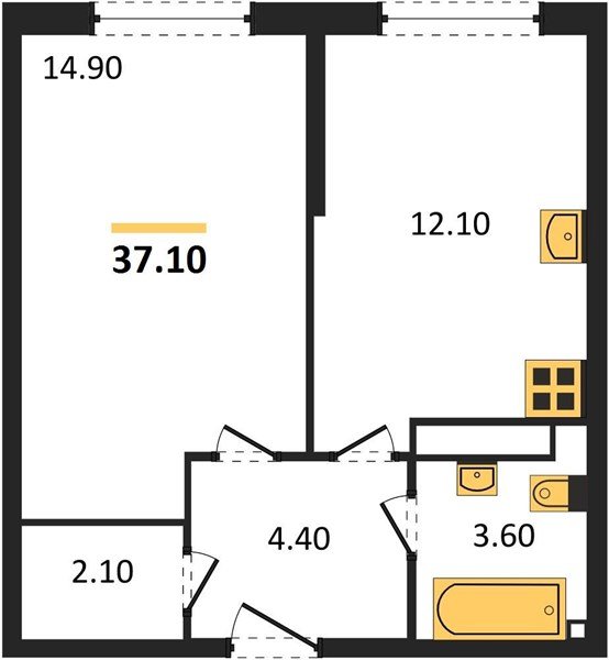 Фото №1: 1-комнатная квартира 37 м² - Краснодар, жилой комплекс Самолёт-6, мкр. Прикубанский внутригородской округ