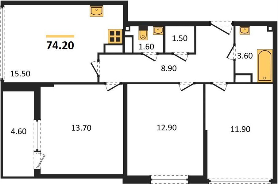 Фото №1: 3-комнатная квартира 74 м² - Краснодар, жилой комплекс Самолёт-6, мкр. Прикубанский внутригородской округ