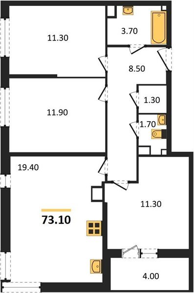 Фото №1: 3-комнатная квартира 73 м² - Краснодар, жилой комплекс Самолёт-6, мкр. Прикубанский внутригородской округ