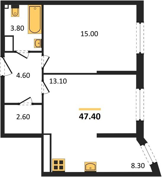 Фото №1: 2-комнатная квартира 47 м² - Краснодар, жилой комплекс Самолёт-6, мкр. Прикубанский внутригородской округ