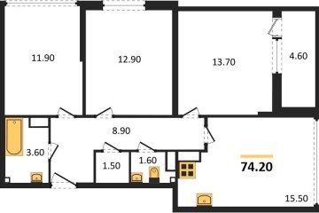 Фото №1: 3-комнатная квартира 74 м² - Краснодар, мкр. жилой комплекс Самолёт-6, 